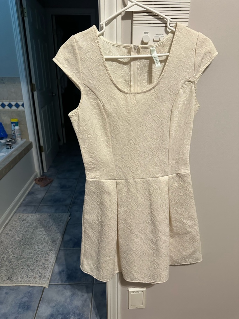 Topshop Cream Textured Cap-Sleeve Fit & Flare Mini Dress